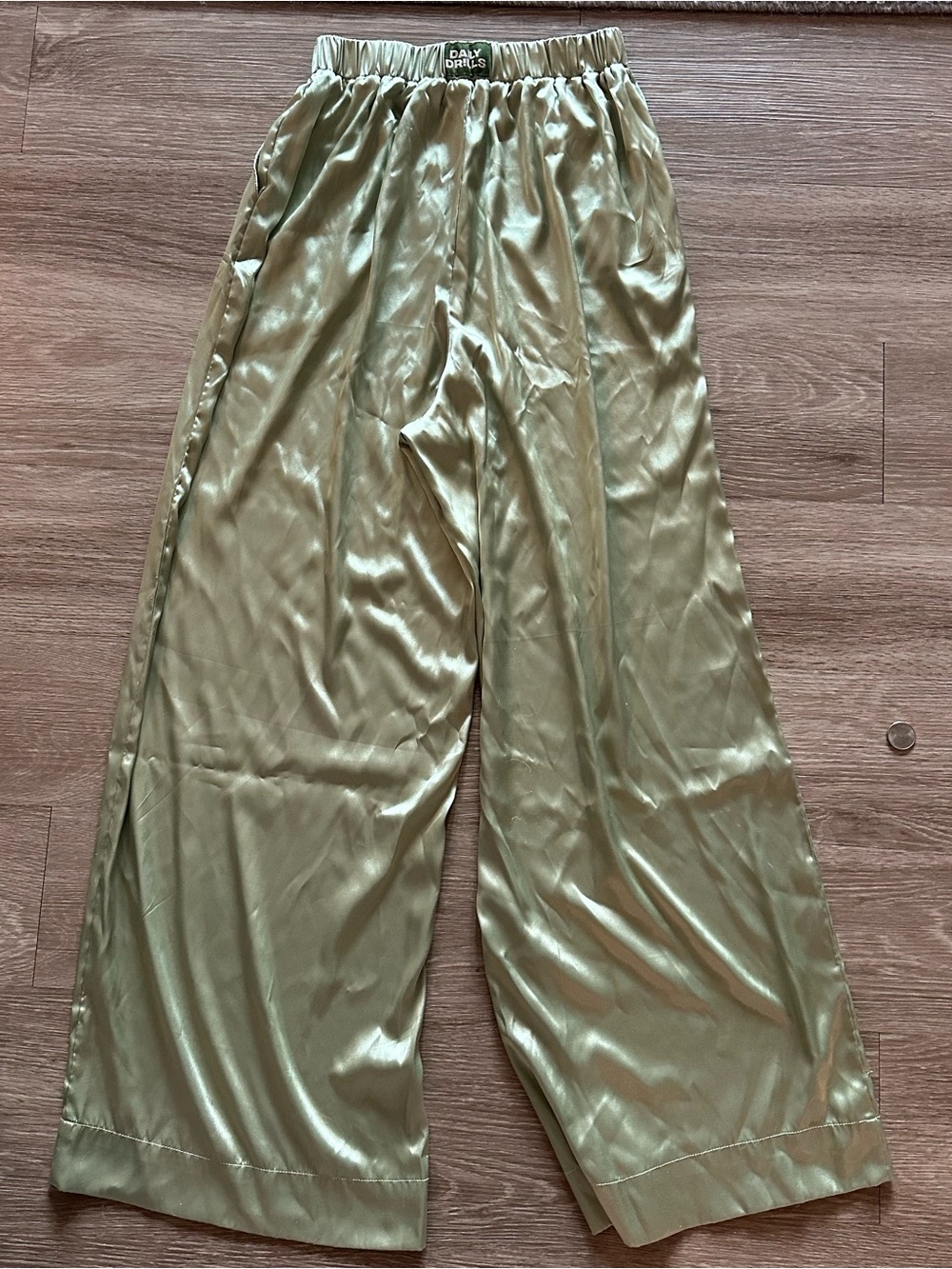 Daily Drills Satin Wide-Leg Pants in Olive